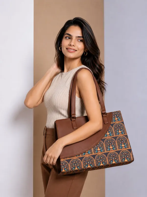 Brown_Faux_Leather_Printed_Tote_Bag_For_Women