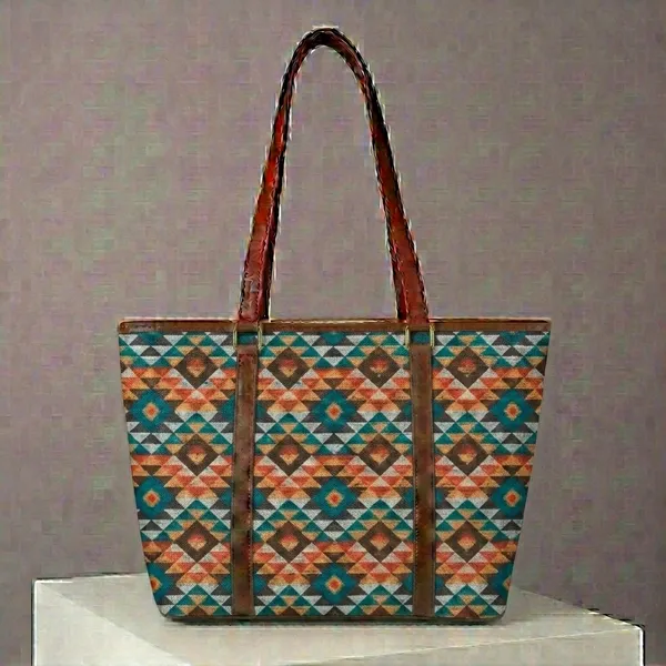 Multicolor_Fabric_Geometric_Print_Tote_Bag_For_Women