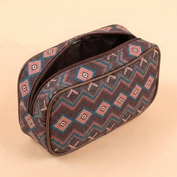 Multicolor_Fabric_Geometric_Print_Zipper_Pouch_For_Women