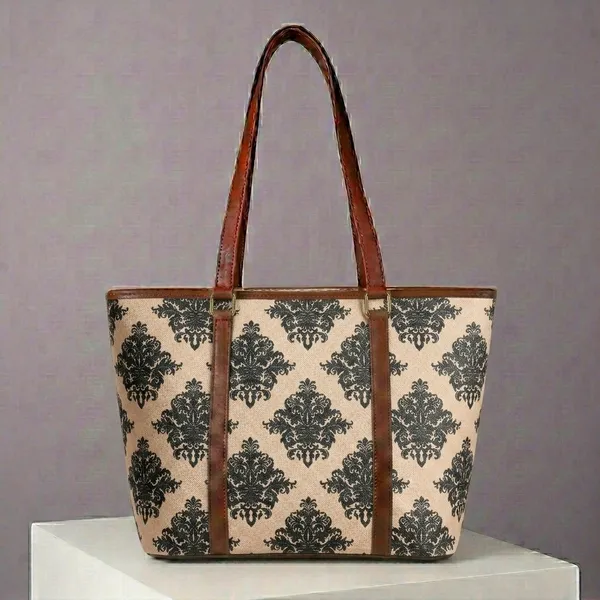Beige_Printed_Canvas_Tote_Bag_For_Women
