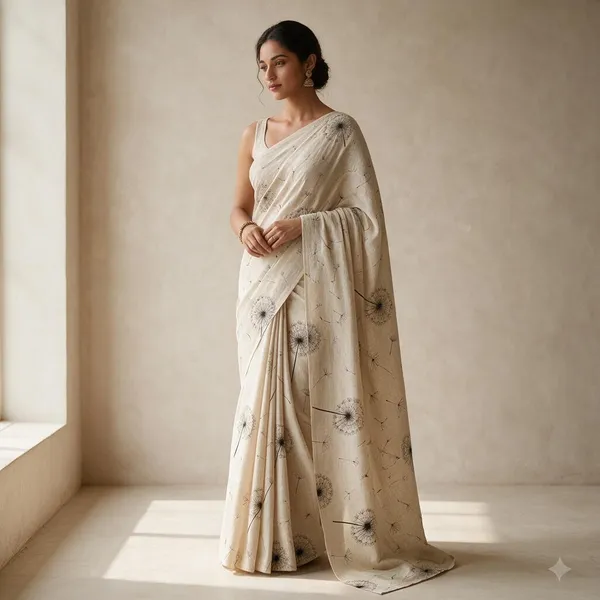 Cream_Lightweight_Floral_Print_Saree_For_Women