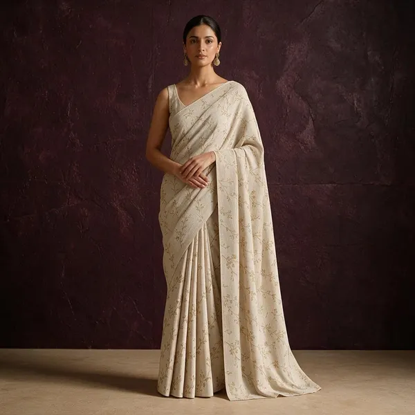 Cream_Textured_Floral_Print_Saree_For_Women