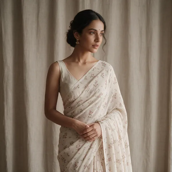 Cream_Floral_Print_Saree_For_Women