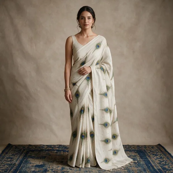 Off_White_Peacock_Print_Saree_For_Women
