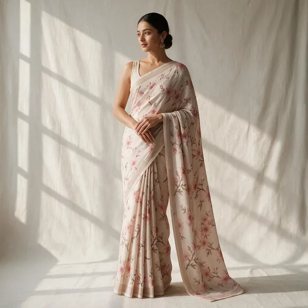 Cream_Floral_Print_Saree_For_Women