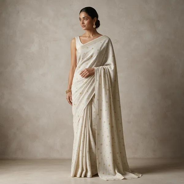 Ivory_Sheer_Gold_Star_Saree_For_Women