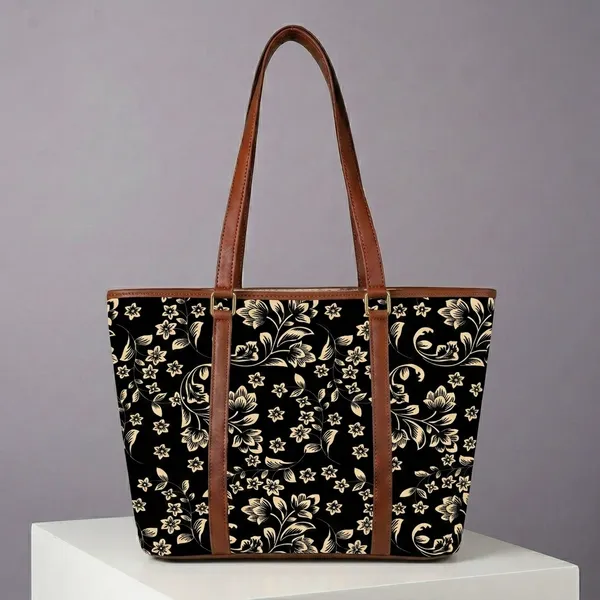 Black_Floral_Print_Tote_Bag_For_Women