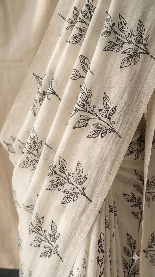 Ivory_Botanical_Print_Saree_For_Women