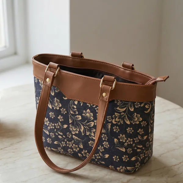 Brown_Floral_Print_Tote_Bag_For_Women
