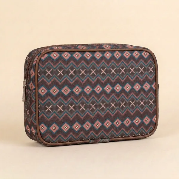 Multicolor_Fabric_Geometric_Print_Zipper_Pouch_For_Women
