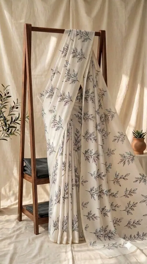 Ivory_Botanical_Print_Saree_For_Women