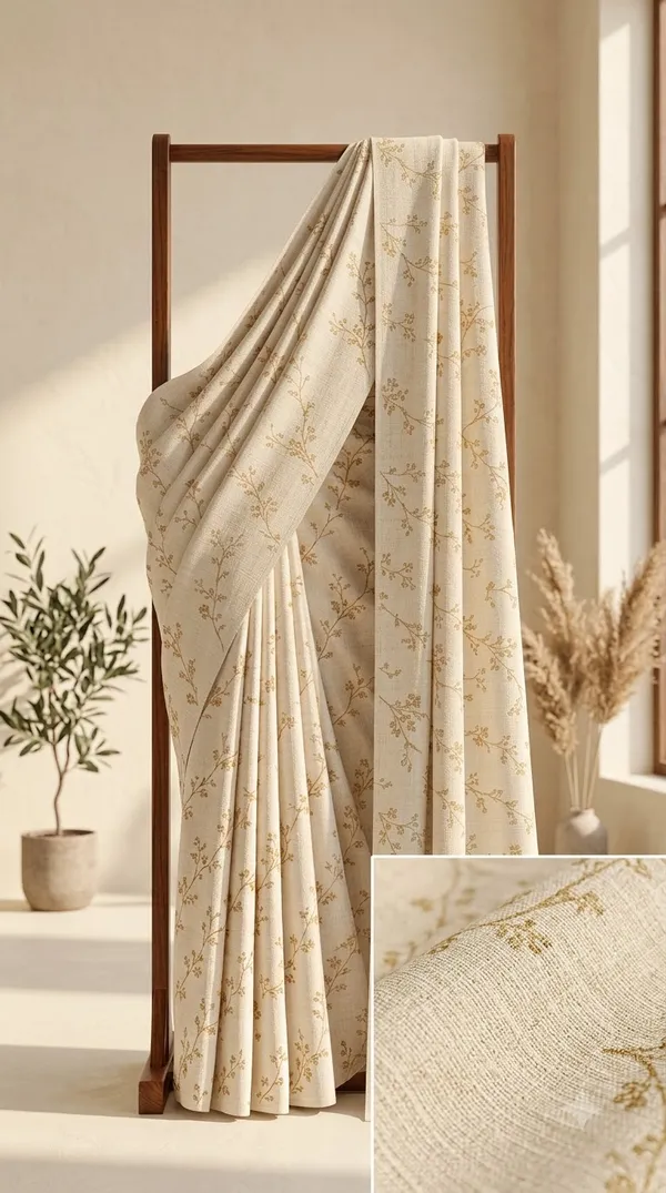 Cream_Textured_Floral_Print_Saree_For_Women