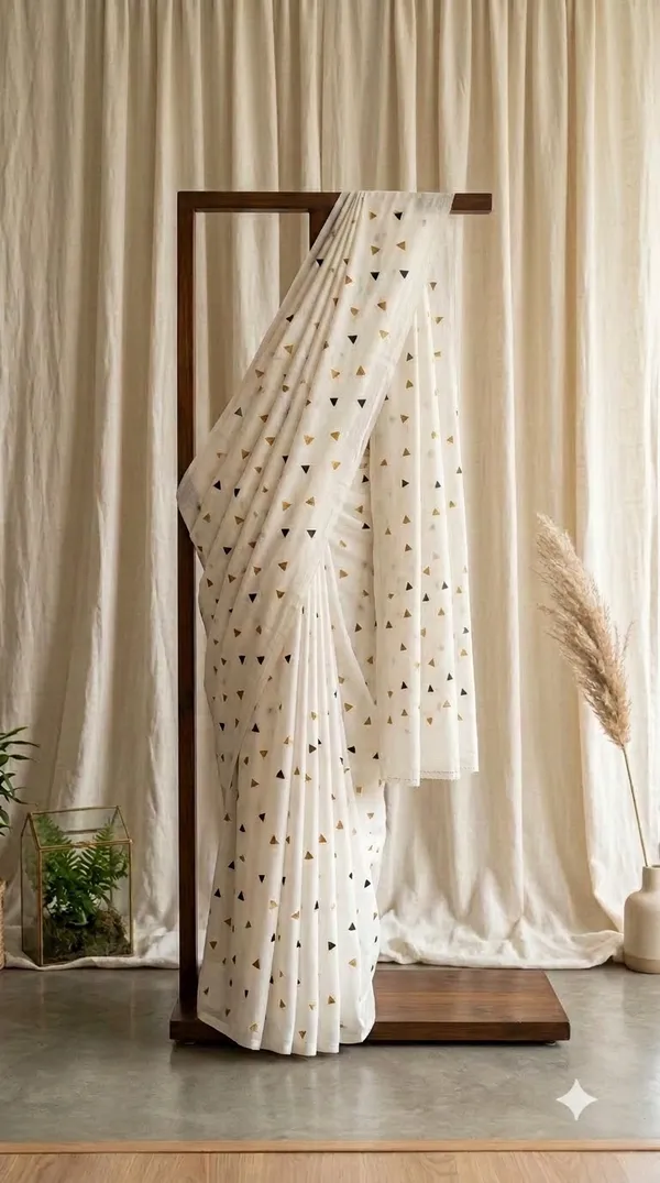 White_Cotton_Geometric_Print_Saree_For_Women