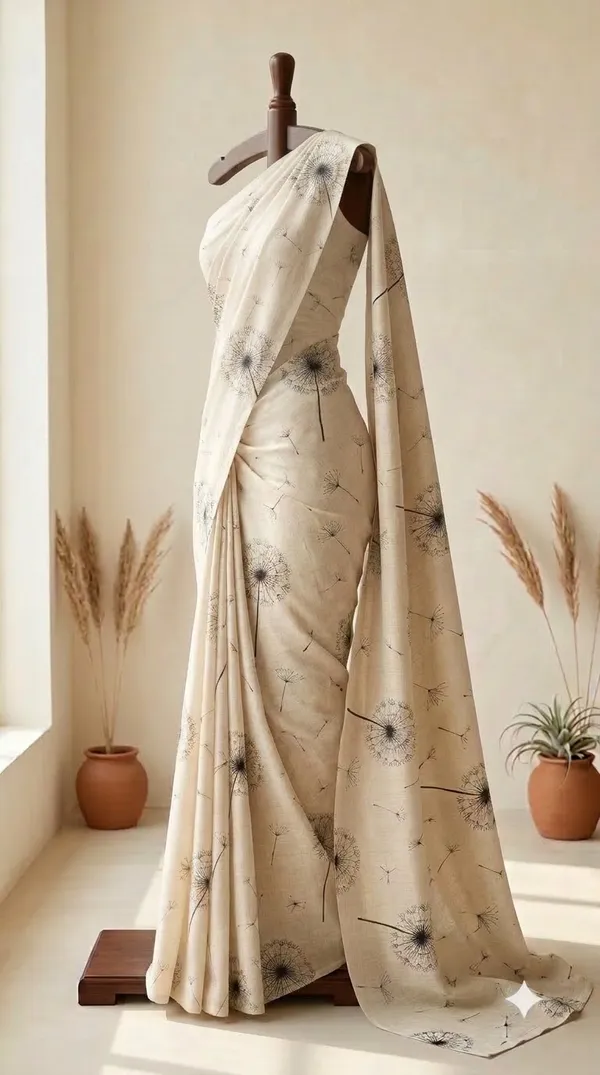 Cream_Lightweight_Floral_Print_Saree_For_Women