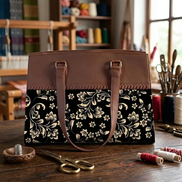 Brown_Floral_Print_Tote_Bag_For_Women