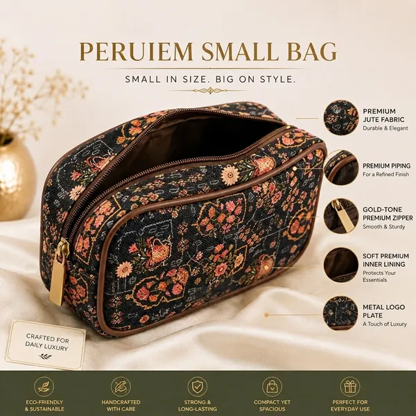 Black_Fabric_Floral_Print_Cosmetic_Bag_For_Women