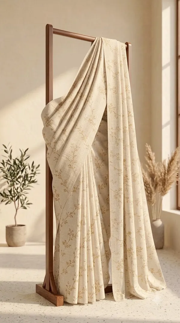 Cream_Textured_Floral_Print_Saree_For_Women