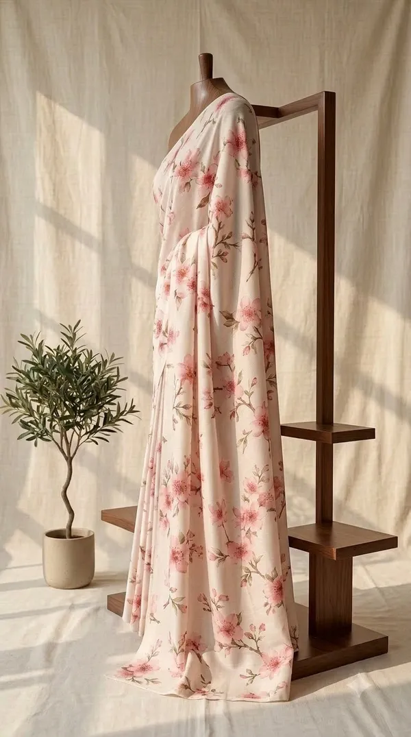 Cream_Floral_Print_Saree_For_Women