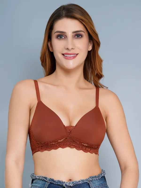 Brown_Nylon_Padded_Non-Wired_Bra_For_Women