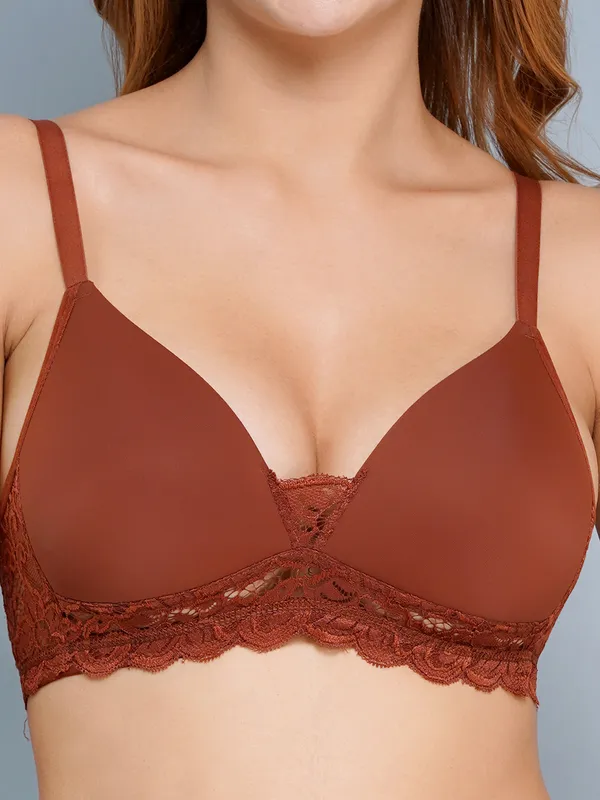 Brown_Nylon_Padded_Non-Wired_Bra_For_Women