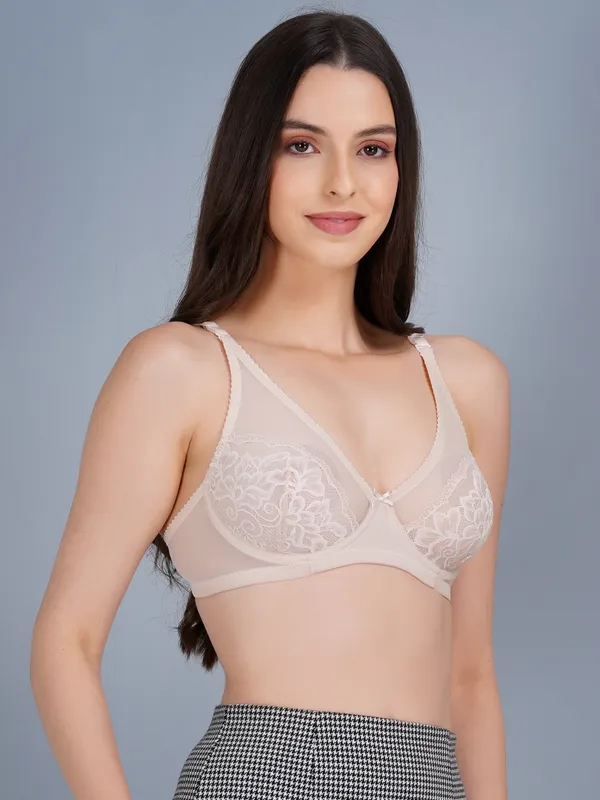 Beige_Nylon_Non-Padded_Wired_Bra_For_Women