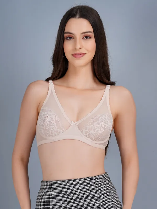 Beige_Nylon_Non-Padded_Wired_Bra_For_Women