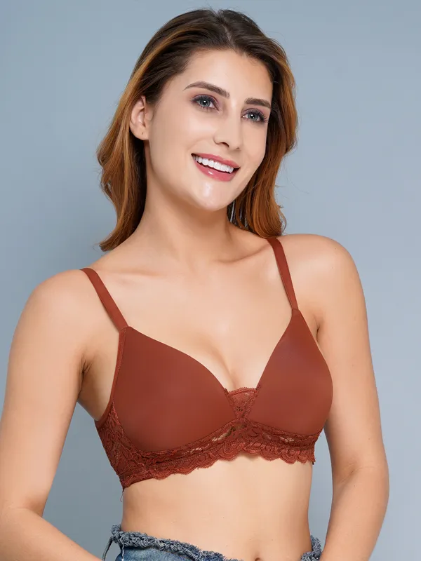 Brown_Nylon_Padded_Non-Wired_Bra_For_Women