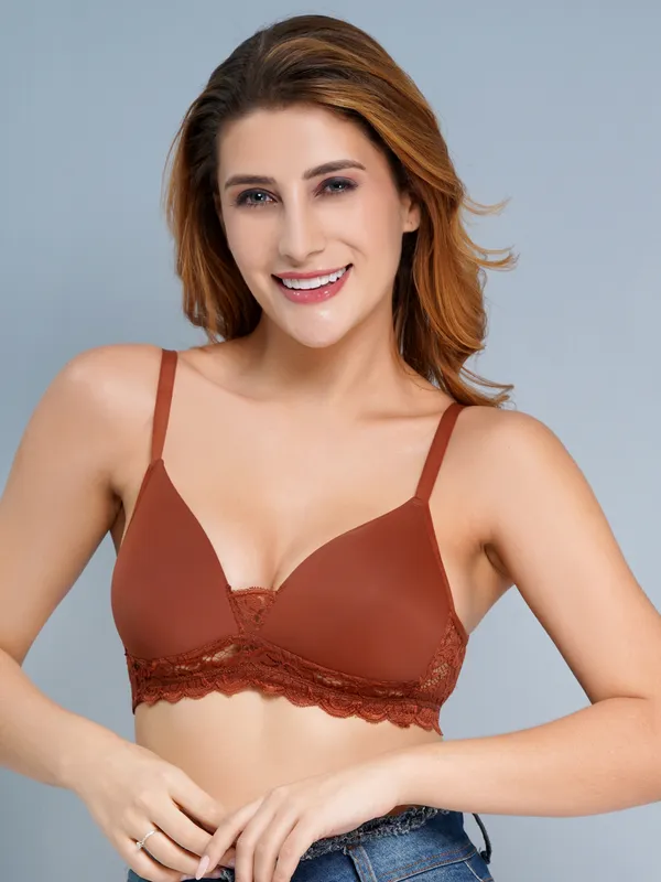 Brown_Nylon_Padded_Non-Wired_Bra_For_Women
