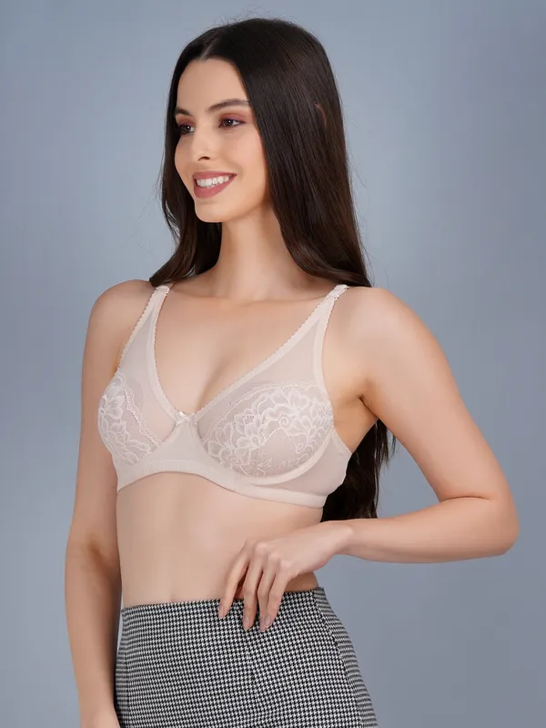 Beige_Nylon_Non-Padded_Wired_Bra_For_Women