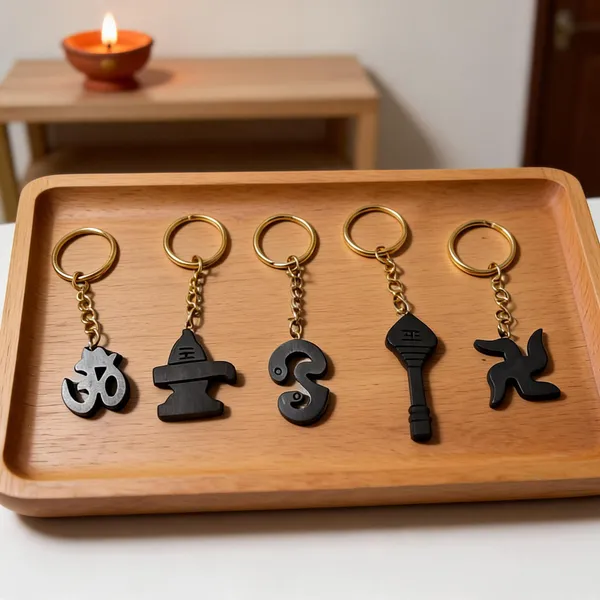 Black_Metal_Wood_Religious_Symbol_Keychains_Set_Of_5