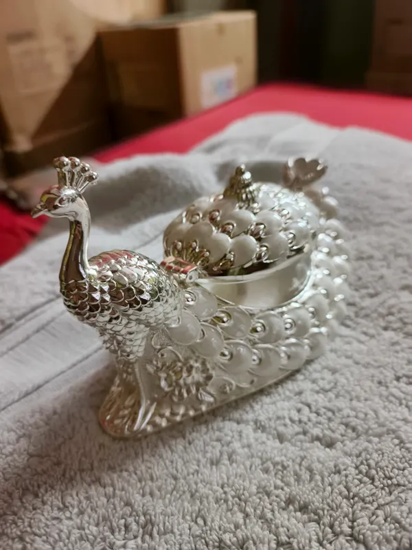Silver-Tone_Peacock_Design_Serving_Bowl_With_Spoon