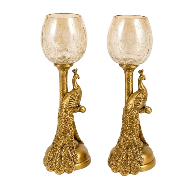 Decorative_Peacock_Candle_Holder_Set_With_Crackle_Glass_Cup_Set_Of_2