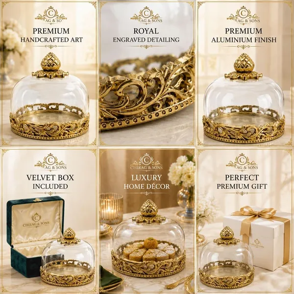 Aluminium_Decorative_Display_Dome_With_Transparent_Cover_Multipurpose_Serving_Display_Stand_Gold_Finish