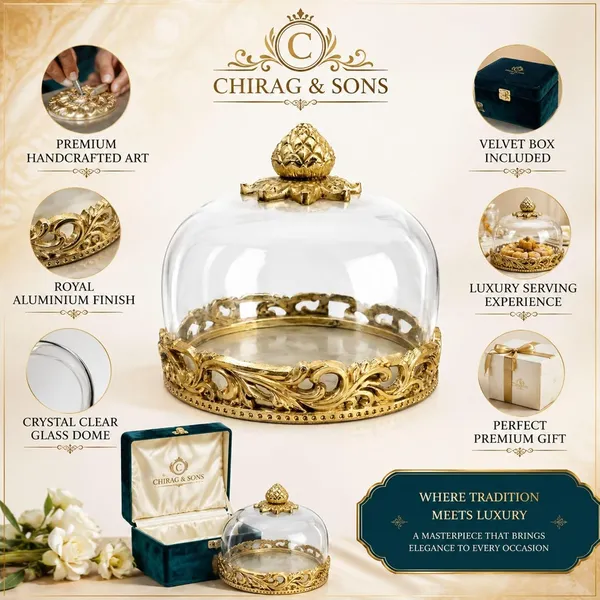 Aluminium_Decorative_Display_Dome_With_Transparent_Cover_Multipurpose_Serving_Display_Stand_Gold_Finish