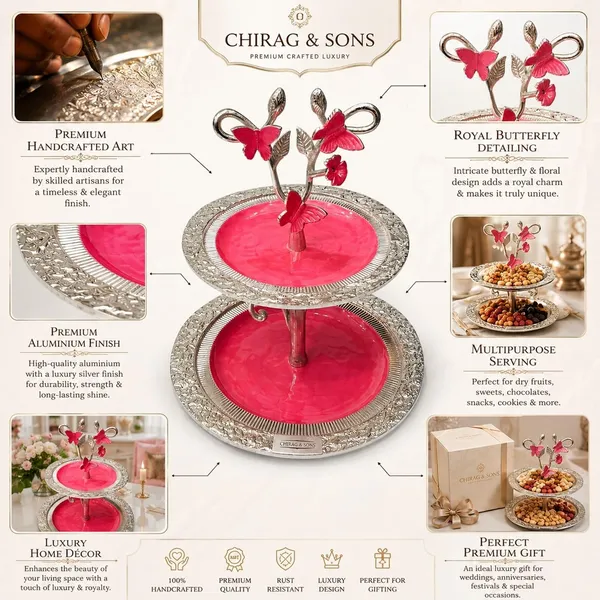 2_Tier_Decorative_Serving_Tray_Stand_With_Butterfly_Design_Metal_Enamel_Finish_Serving_Platter_For_Cupcakes_Sweets_Dry_Fruits_Snacks_Tea_Parties_Home_Decor_Gifting