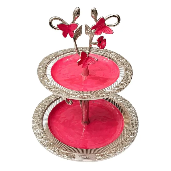 2_Tier_Decorative_Serving_Tray_Stand_With_Butterfly_Design_Metal_Enamel_Finish_Serving_Platter_For_Cupcakes_Sweets_Dry_Fruits_Snacks_Tea_Parties_Home_Decor_Gifting
