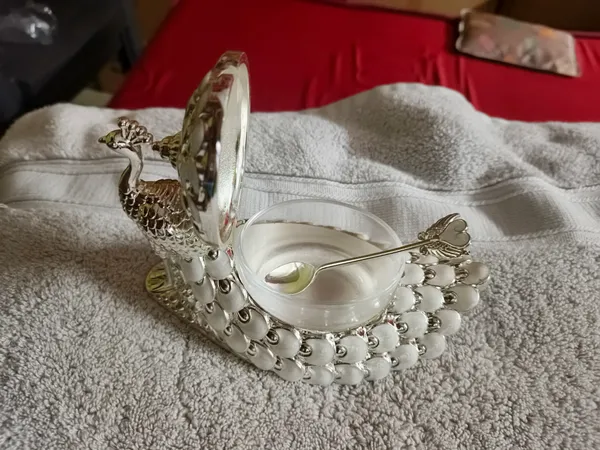 Silver-Tone_Peacock_Design_Serving_Bowl_With_Spoon