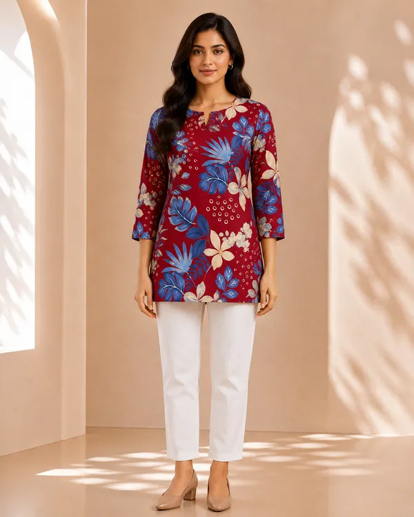 Red_Mull_Cotton_Short_Kurti_Fabric_For_Women_Unstitched