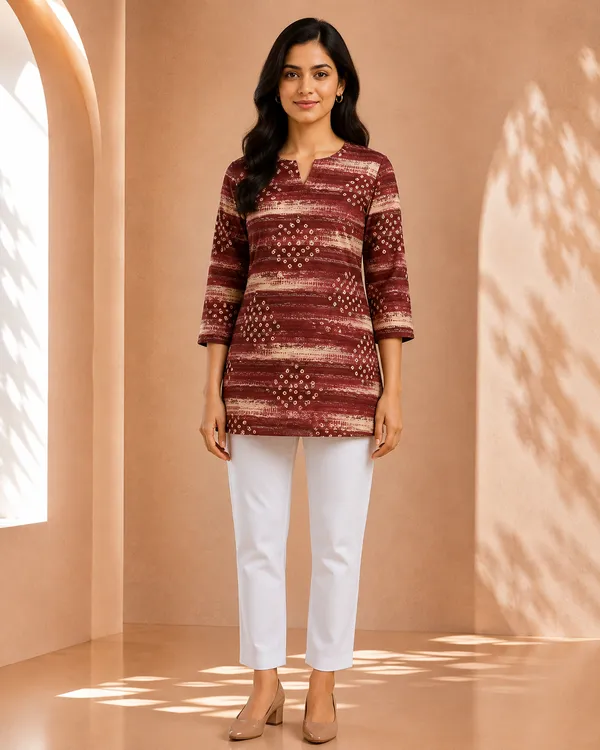Rust_Glace_Cotton_Short_Kurti_Fabric_For_Women_Unstitched