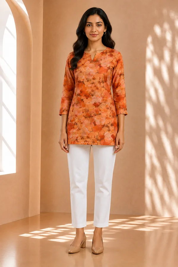 Orange_Cotton_Linen_Short_Kurti_Fabric_For_Women_Unstitched