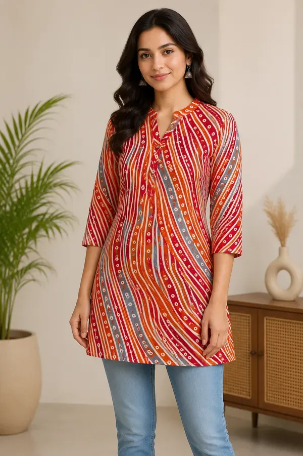 Red_And_Orange_Soft_Rayon_Short_Kurtis_Fabric_For_Women_Unstitched