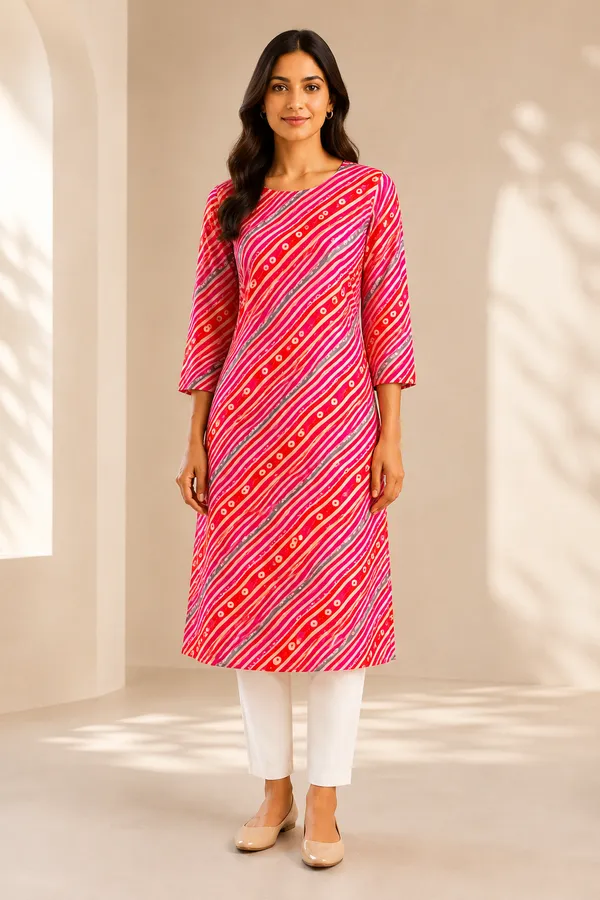Pink_And_Orange_Soft_Rayon_Short_Kurtis_Fabric_For_Women_Unstitched