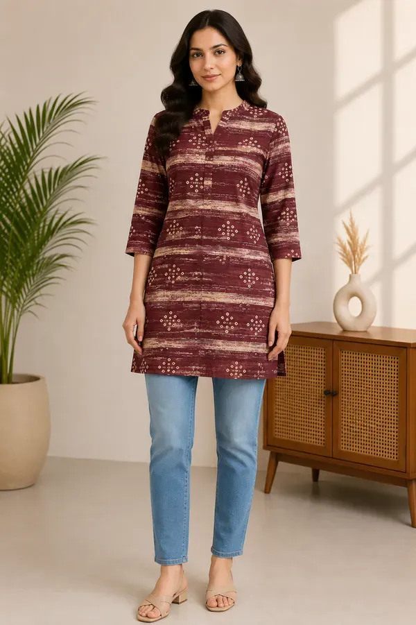 Rust_Glace_Cotton_Short_Kurti_Fabric_For_Women_Unstitched