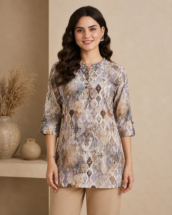Brown_Soft_Rayon_Short_Kurti_Fabric_For_Women_Unstitched