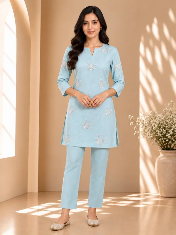 Pastel_Blue_Khadi_Cotton_Cord_Set_Fabric_For_Women_Unstitched