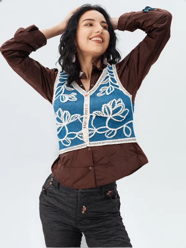 Women_S_Shirt_With_Shrug_Brown