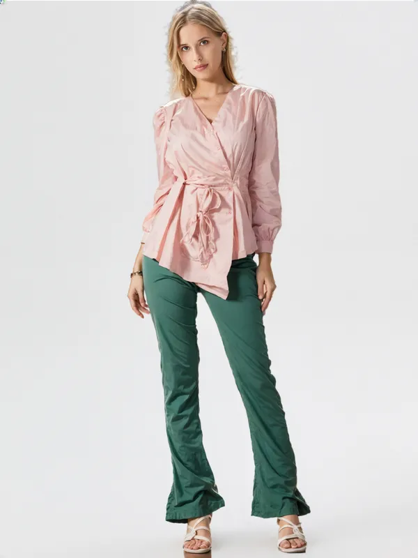 Women_S_V_Neck_Button_Down_Top_Pink