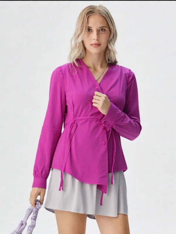 Women_S_V_Neck_Button_Down_Top_Magenta