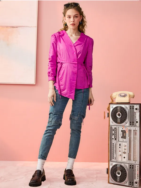 Women_S_V_Neck_Button_Down_Top_Magenta