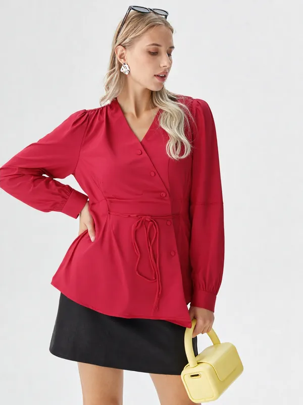 Women_S_V_Neck_Button_Down_Top_Maroon